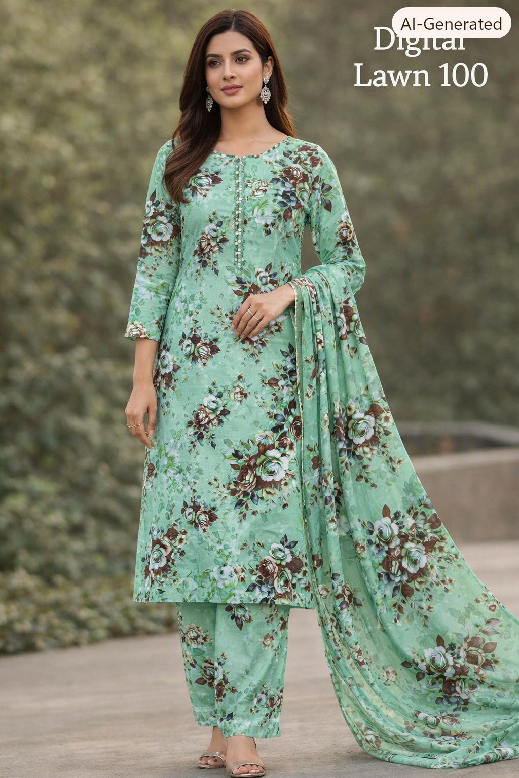 DIGITAL 3 piece printed lawn 1 piece look style 100% ORIGINAL UNSTITCHED SUIT ONE COLOUR