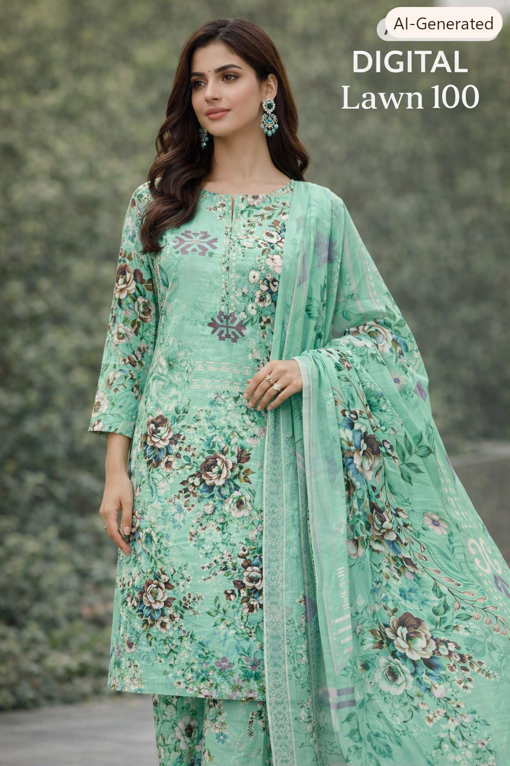 DIGITAL 3 piece printed lawn 1 piece look style 100% ORIGINAL UNSTITCHED SUIT ONE COLOUR