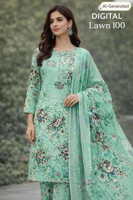 DIGITAL 3 piece printed lawn 1 piece look style 100% ORIGINAL UNSTITCHED SUIT ONE COLOUR